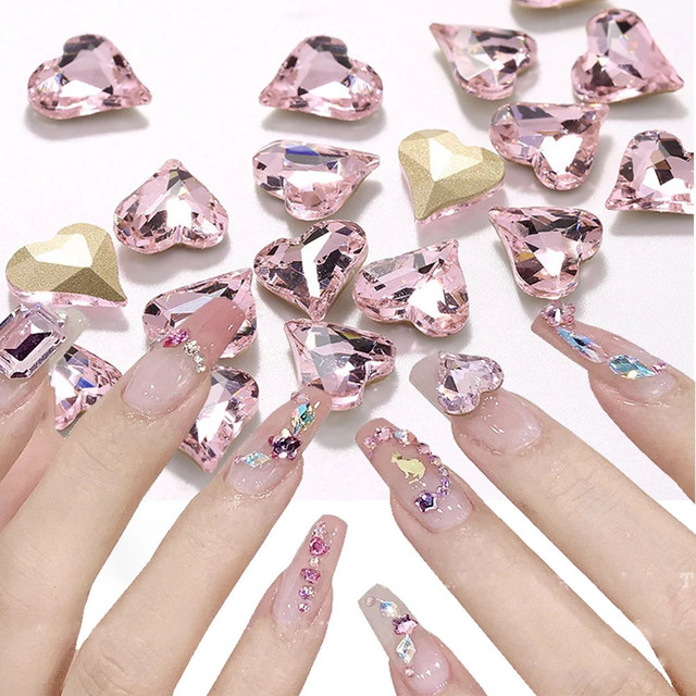 10pcs 3D Pink Heart Nail Charms Heart Crystals Gemstones Nail Rhinestones  Nail Art Charms Nail Gems Nail Jewels Nail Accessories - AliExpress